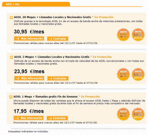 Ofertes de Jazztel per un ADSL al nucli urbà de Gavà (Desembre de 2007)